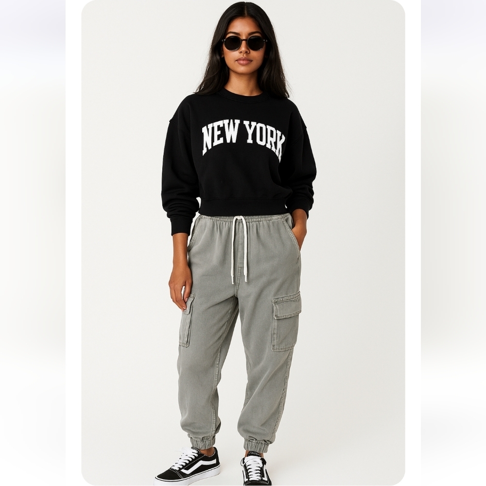 Forever 21 Gray Cargo Joggers Size Large Drawstring Elastic Ankle Pants Skater - Picture 5 of 7